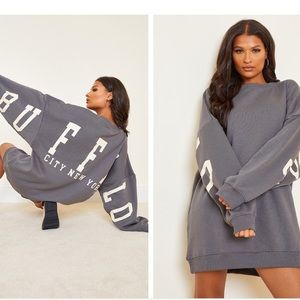 Pretty Little Thing Charcoal Buffalo New York oversized sweatshirt dress